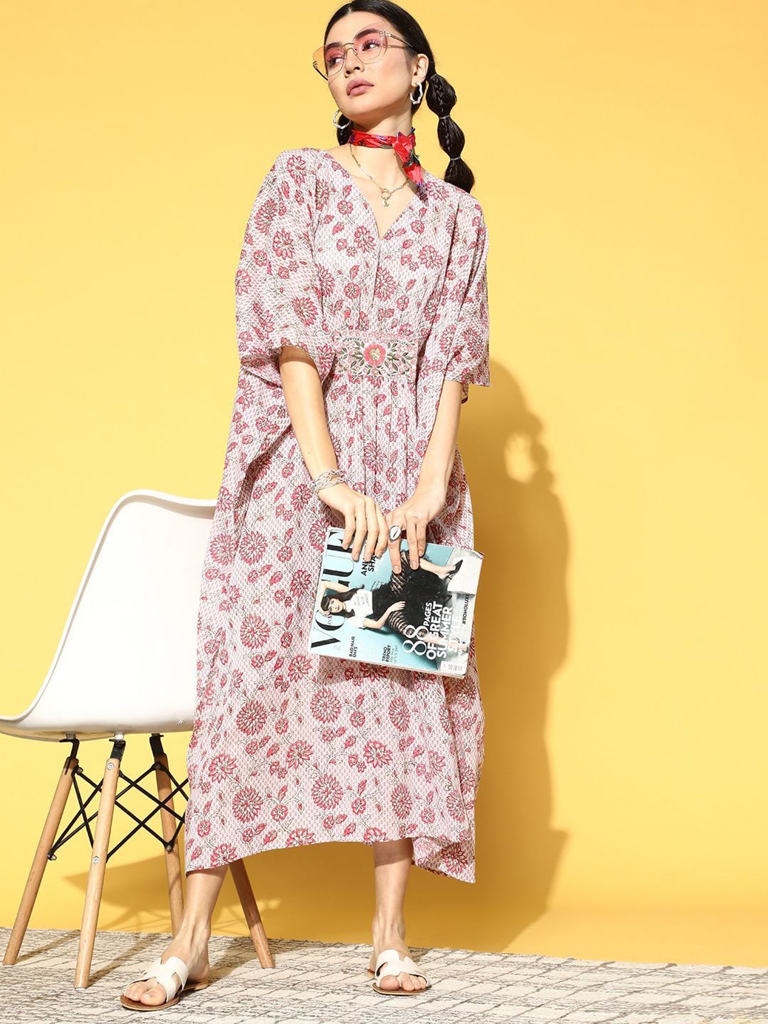 Prakrti Pink Cotton Printed Kaftan