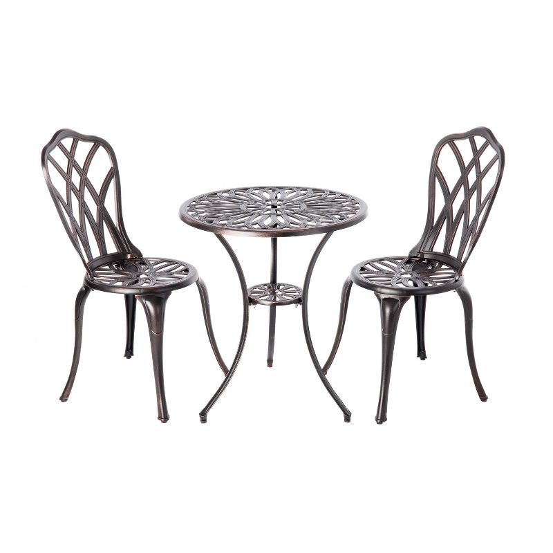 Theon 3pc Antique Outdoor Patio Bistro Set Bronze - Balkene Home