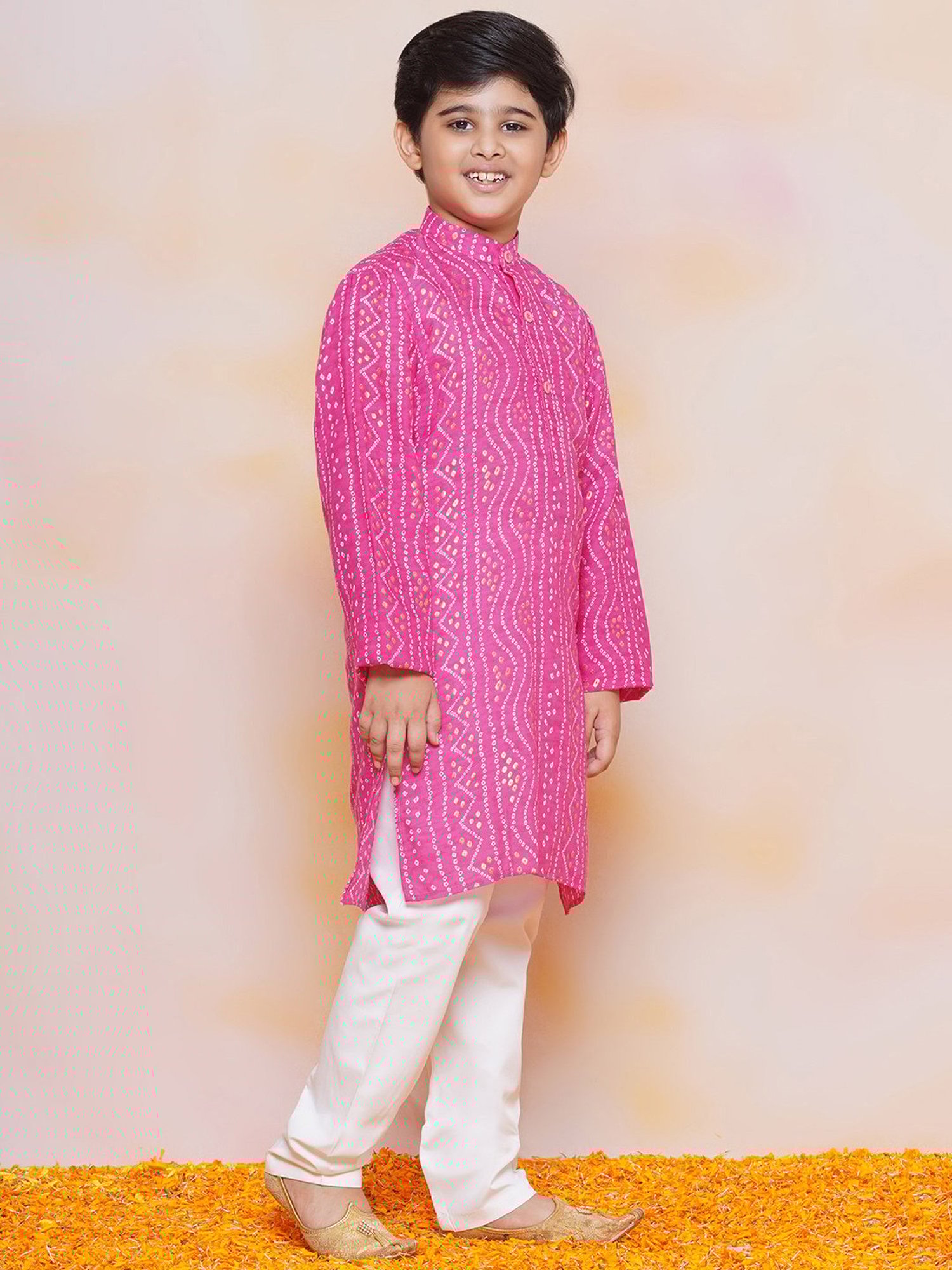 AJ Dezines Kids Pink & White Printed Full Sleeves Kurta with Pyjamas