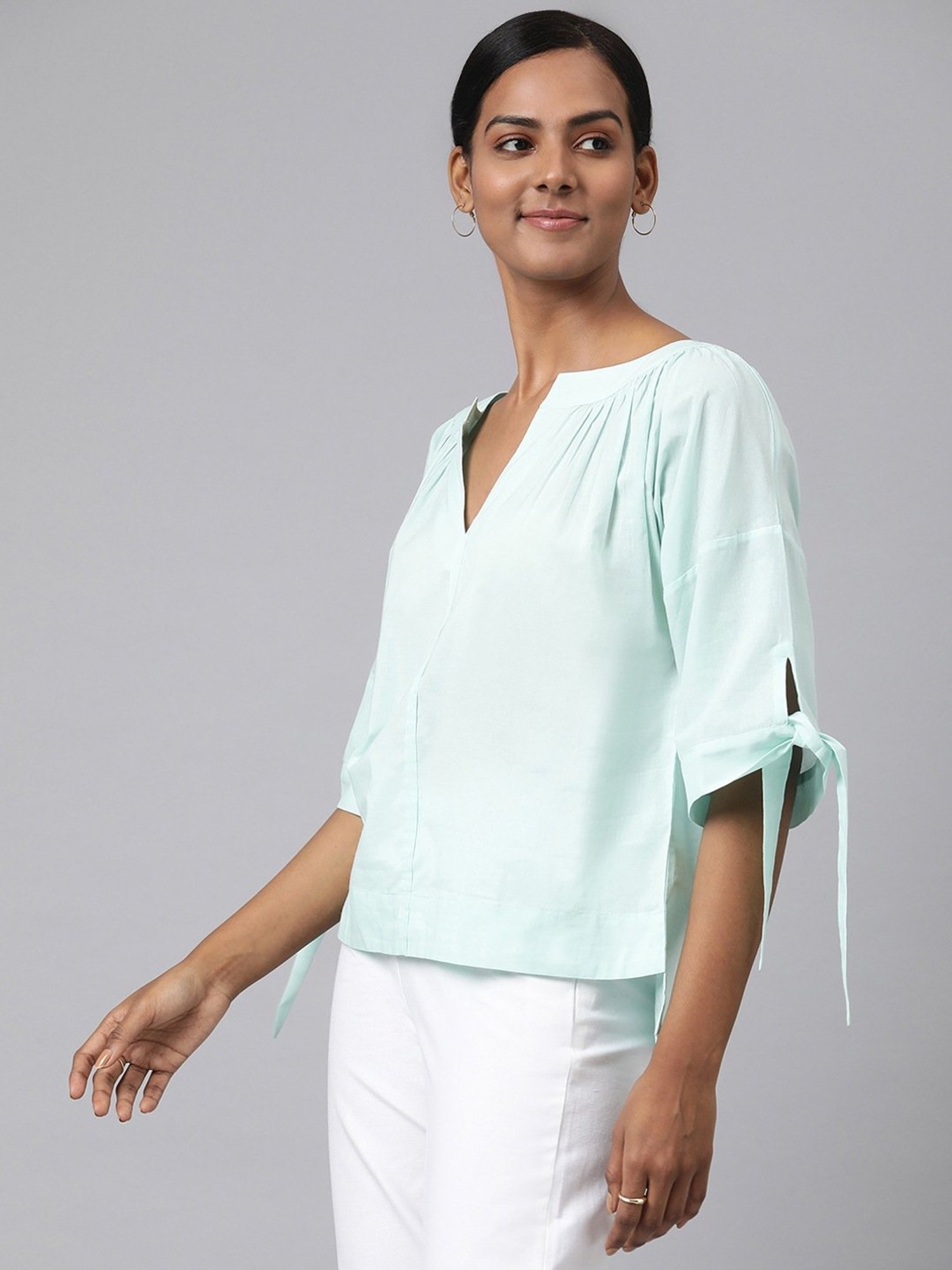 Fabindia Blue Cotton Printed Top