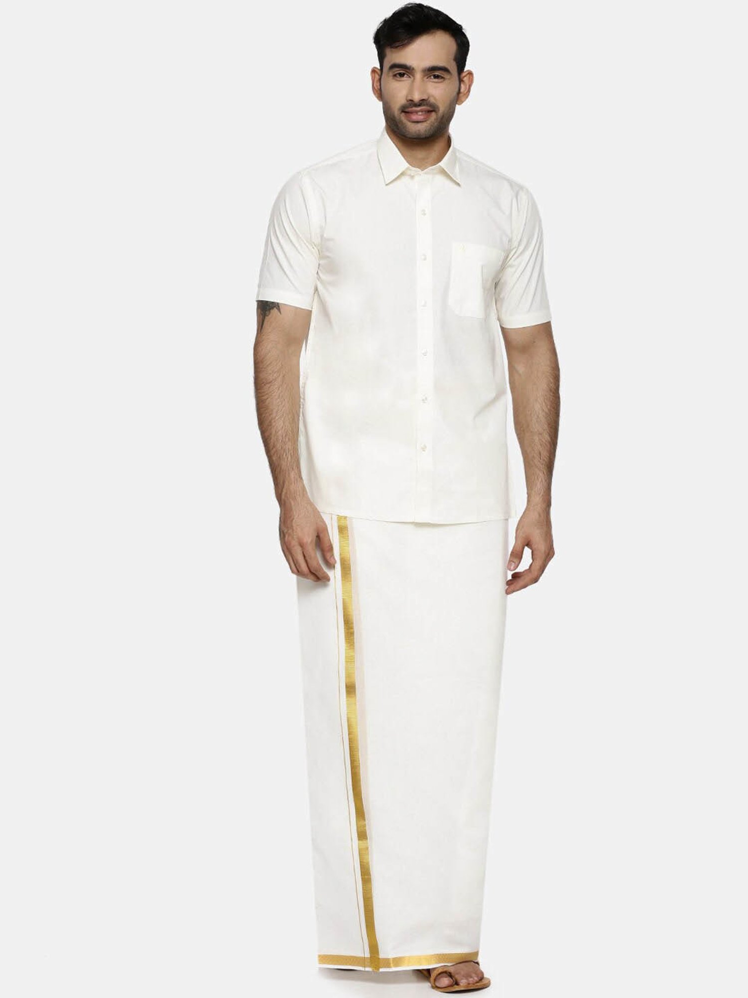 Ramraj Cream Cotton Regular Fit Shirt