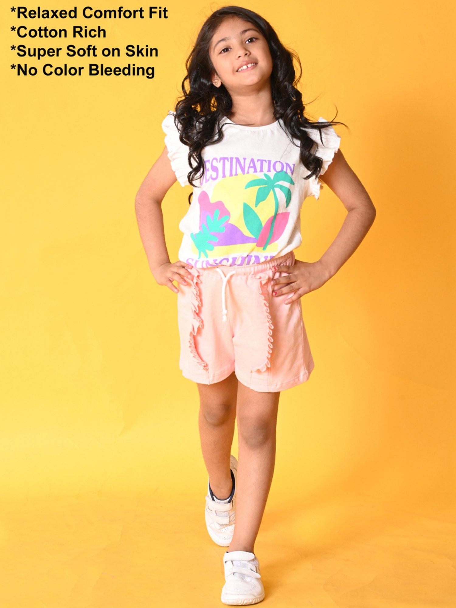 Anthrilo Kids White & Pink Cotton Printed T-Shirt Set