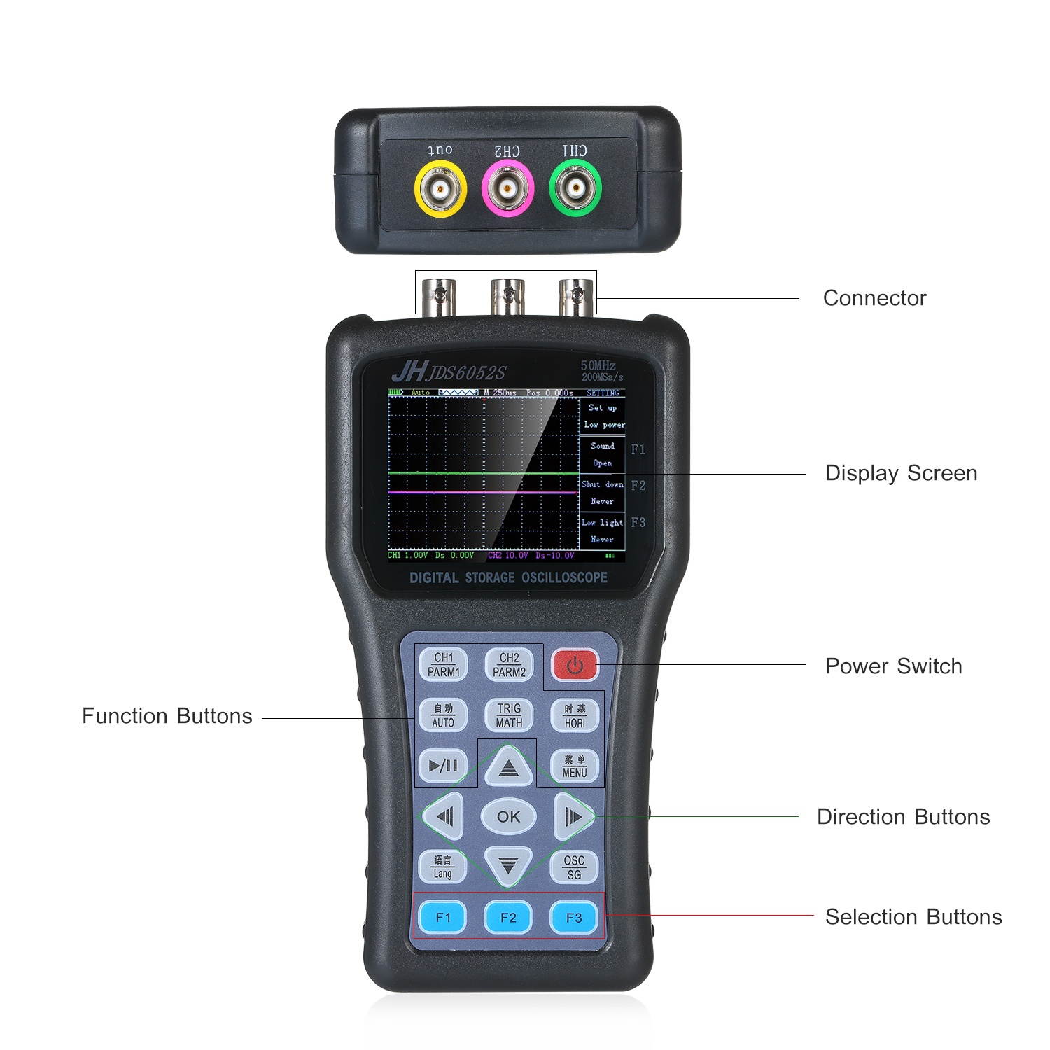 2-in-1 Oscilloscope & Function Signal Generator Dual Channel Oscilloscope Handheld Portable Digital Scope Meter Signal Generator 2CH Digital Storage Oscilloscope 50MHz 100MSa/s