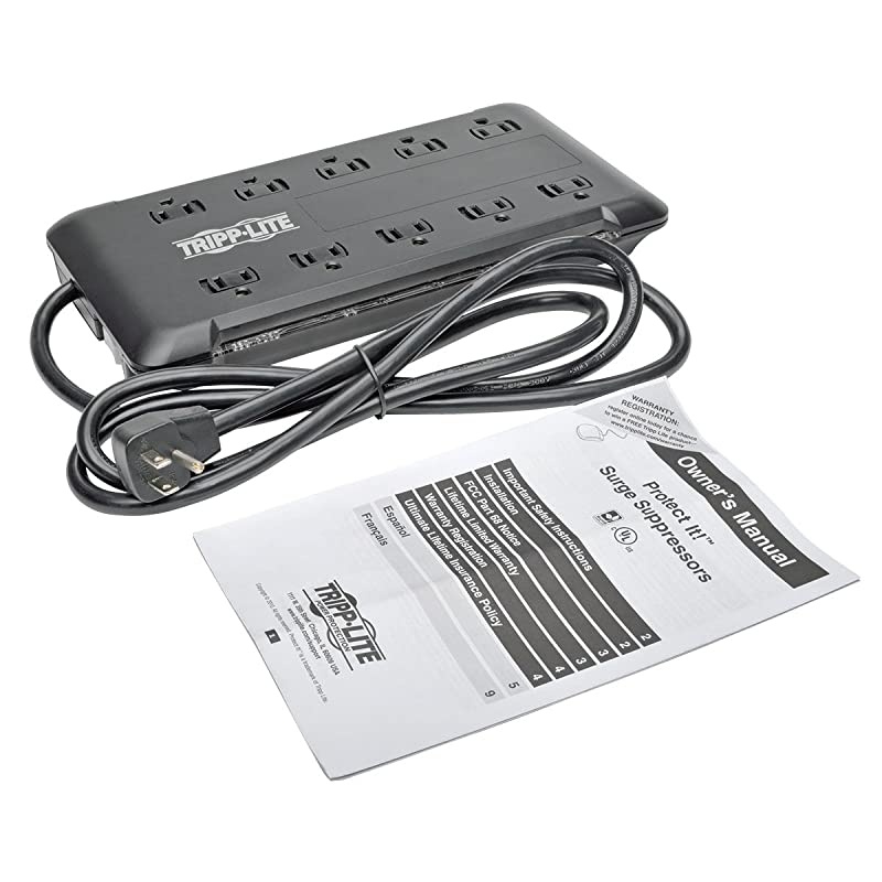 10Outlet Surge Protector Power Strip 6ft Cord 2880 Joules Black $100K Insurance TLP1006B