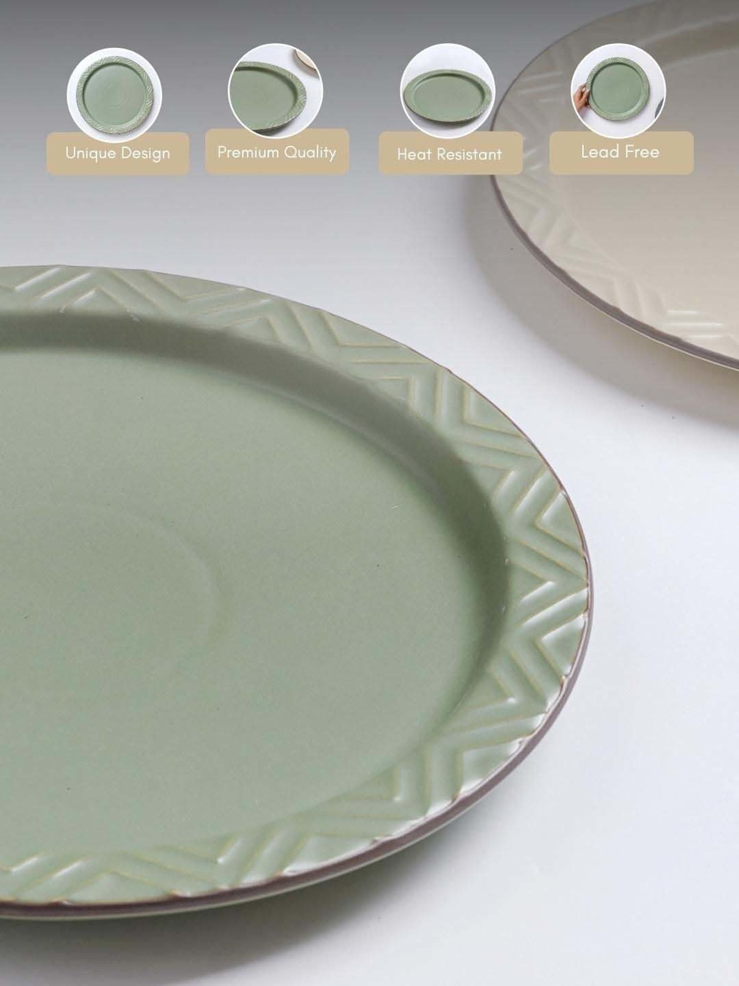 Nestasia Green Colored Textured Rim Fine Ceramics Dinner Plate, Microwave-Safe, 10-inch