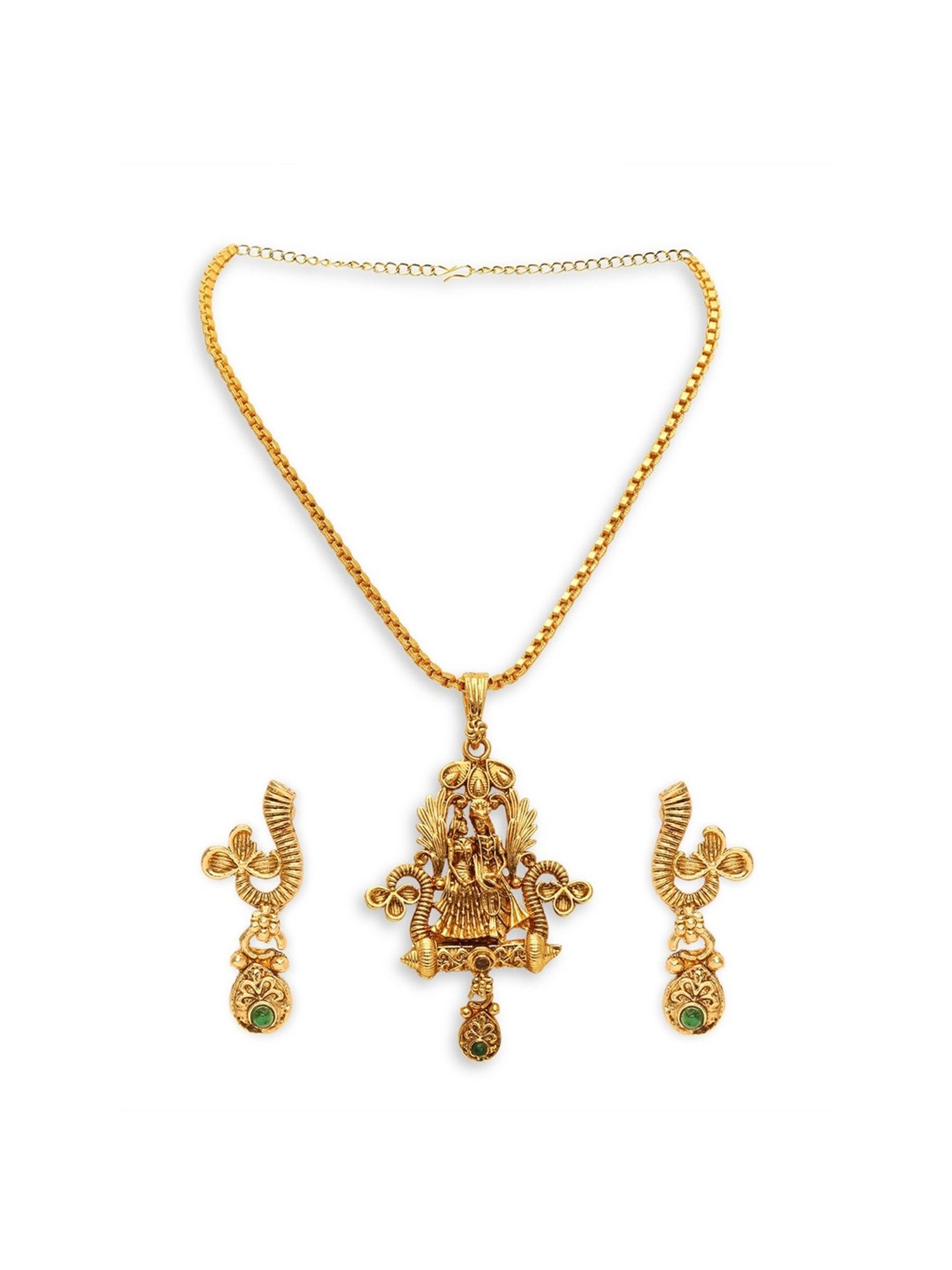 Oomph Antique Gold Tone Ethnic Temple Jewellery Radhe Krishna Pendant Necklace Set