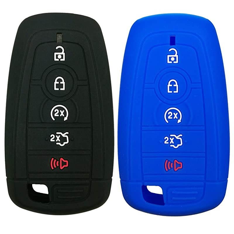 2Pcs Silicone Smart Key Fob Skin Cover Protector Keyless Jacket Remote Holder for 2019 2018 2017 Ford Fusion F250 F350 F450 F550 Edge Explorer 5buttons Smart Key