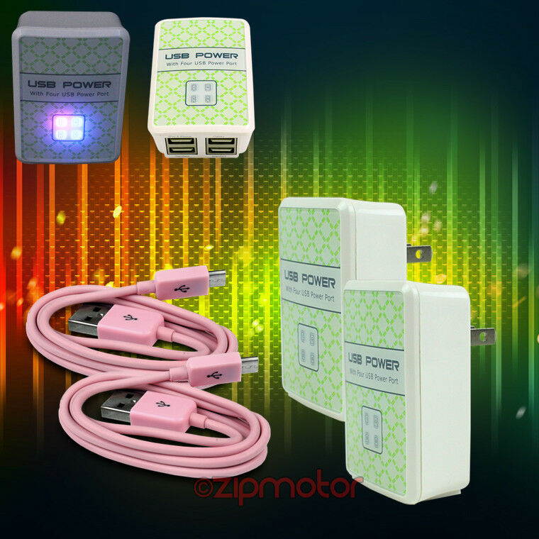 2X 4 USB PORTS WALL ADAPTER+6FT CABLE CHARGER PINK G2 OPTIMUS G PRO KINDLE FIRE
