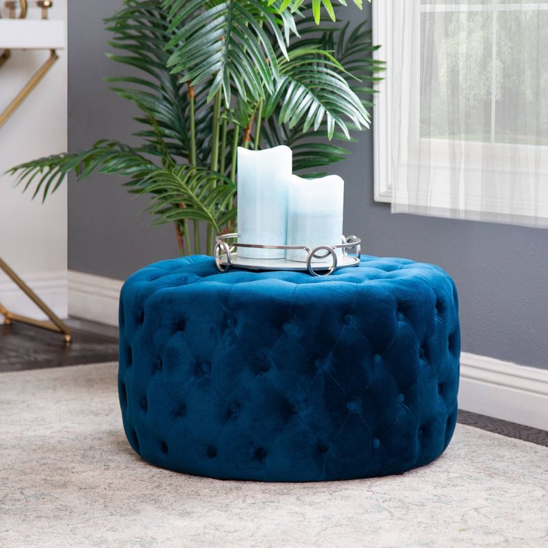 Jemma Tufted Round Velvet Ottoman Blue - Abbyson Living