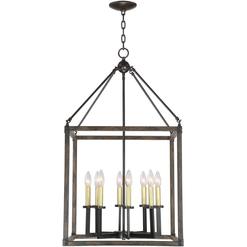 Franklin Iron Works Bronze Wood Grain Cage Foyer Chandelier 20 1/4" Wide Rustic Farmhouse 8-Light Fixture for Dining Room Entryway