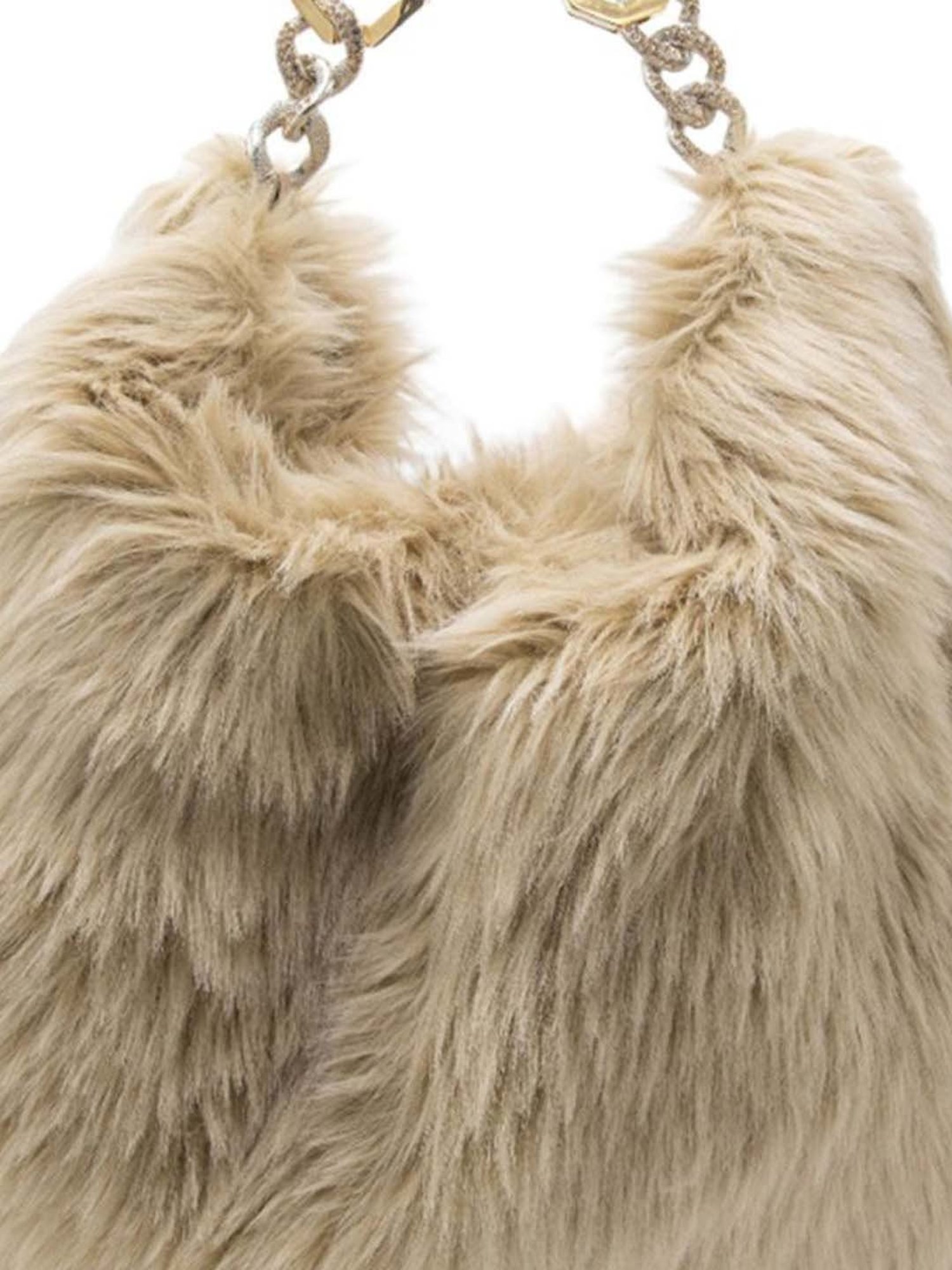 Gedebe Beige Eco Foxy Fur Large Hobo Bag