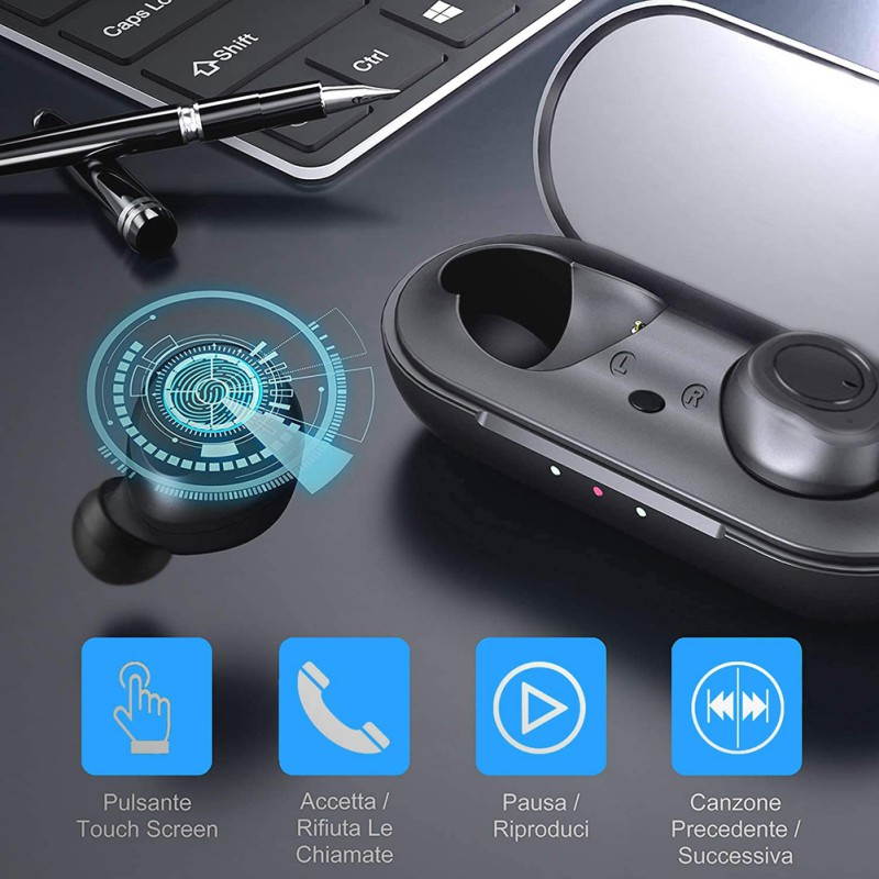 Norbi W12 TWS Bluetooth Earphones Fingerprint Touch Wireless Earbuds HD Stereo Wireless Headphones Noise Cancelling Gaming Headset For Samsung/Apple/iPhone/Android