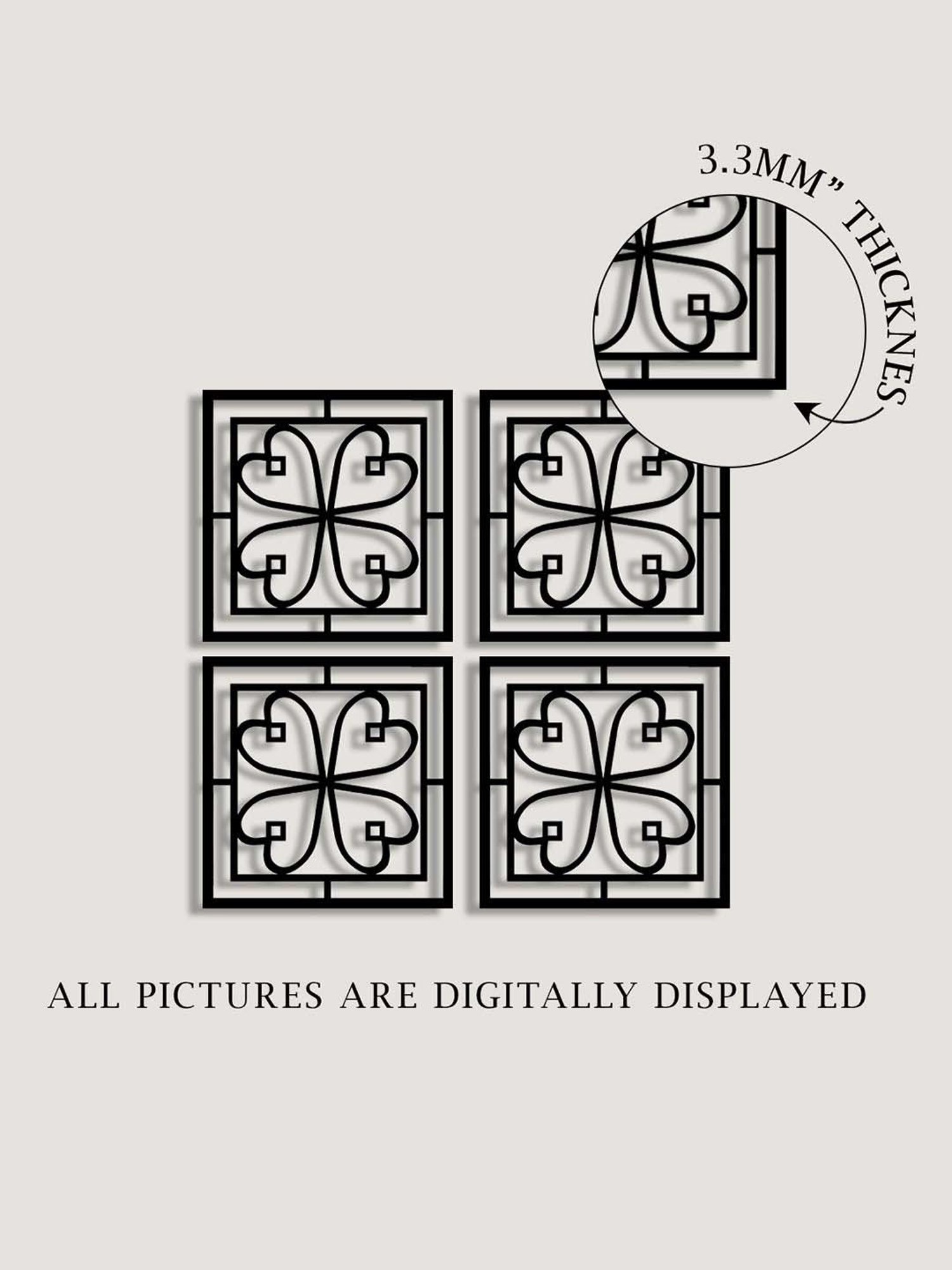 Art Street Black Mdf Jharokha Jali Square Hanging Ornaments Wall Art - Set of 4