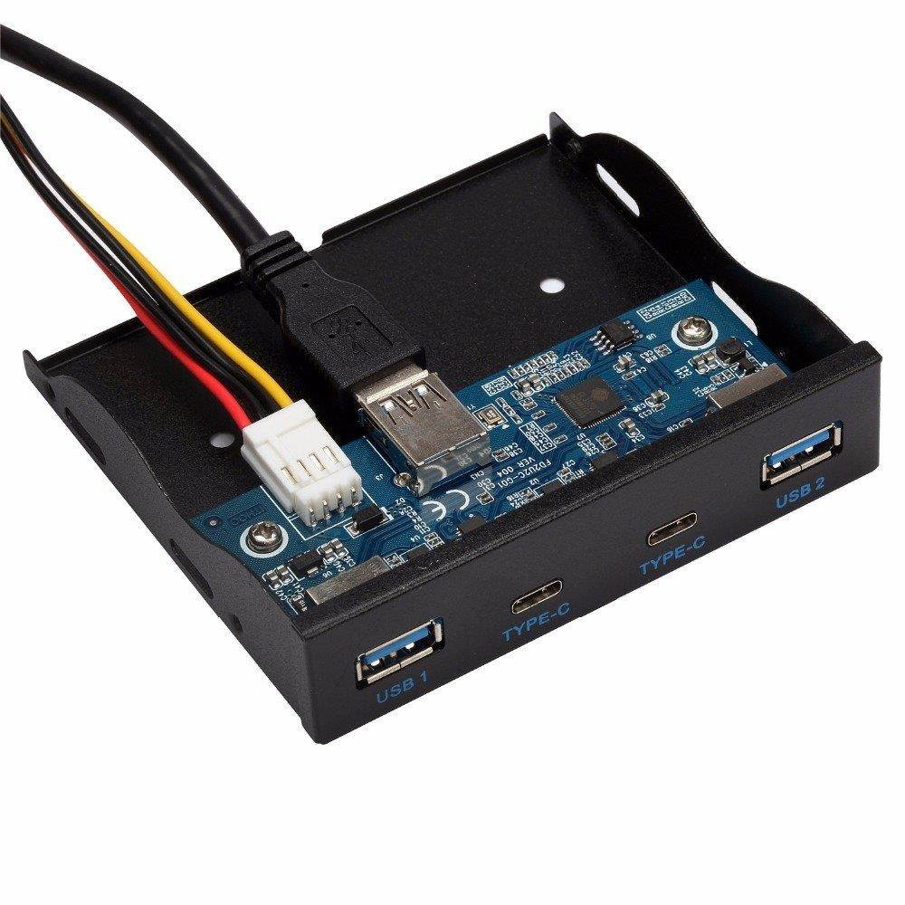 XinYS Desktop 2-Port USB A USB 3.0 Type -C USB C 3.5 inch Front Panel Data Hub for PC, 20pin/19pin to USB3.0