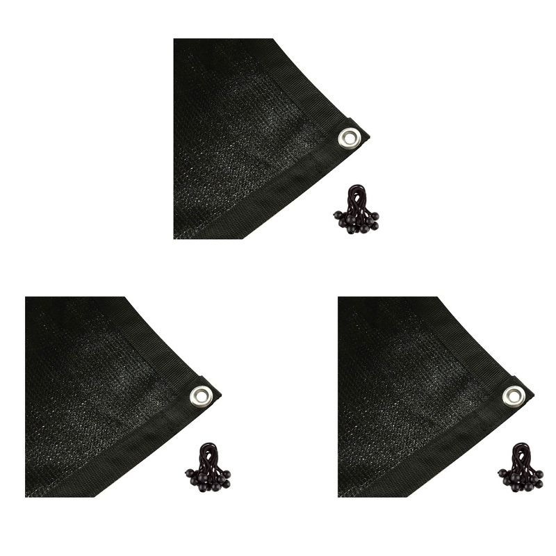 Shatex Fabric 6x14ft Sun Shade UV Resistant Canopy Cloth with Reinforced Edges, Ties, & Grommets for Outdoor Living Area Cover, Black (3 Pack)