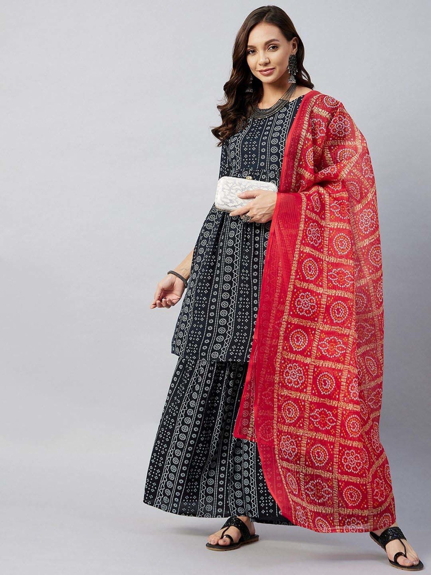 Inweave Red Cotton Printed Dupatta