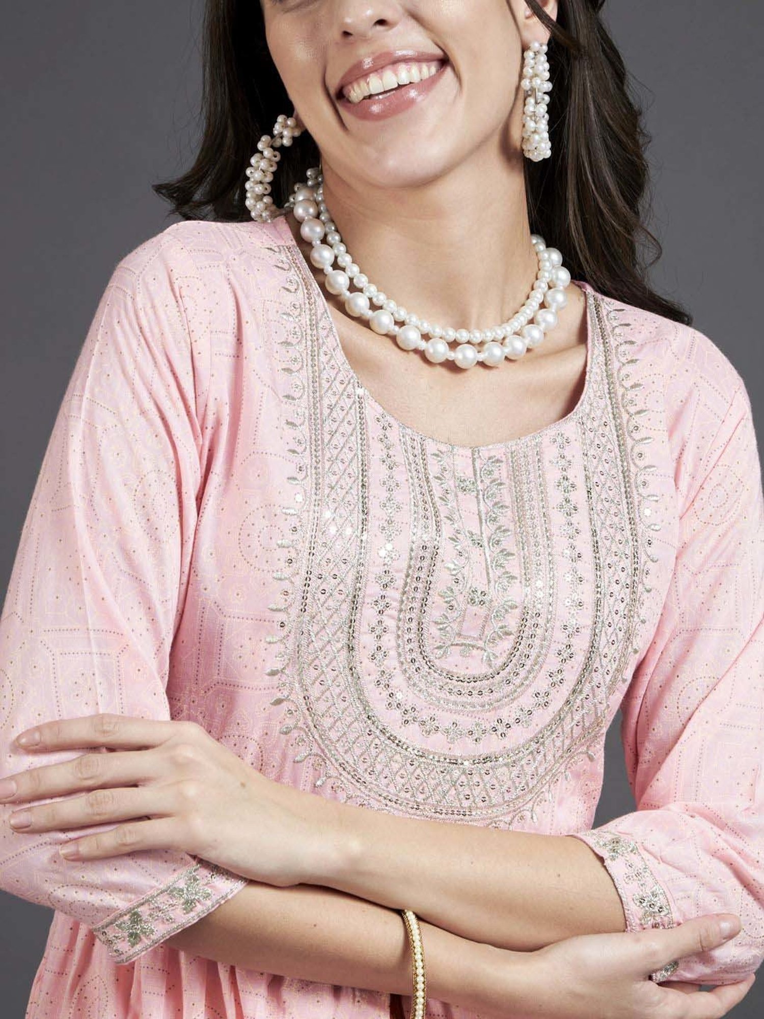 Heeposh Pink Embroidered Kurta Pant Set With Dupatta