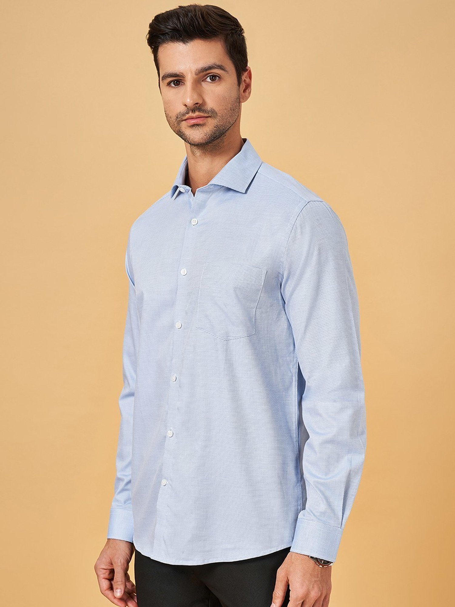 Peregrine by Pantaloons Ultramarine Cotton Regular Fit Texture Shirt