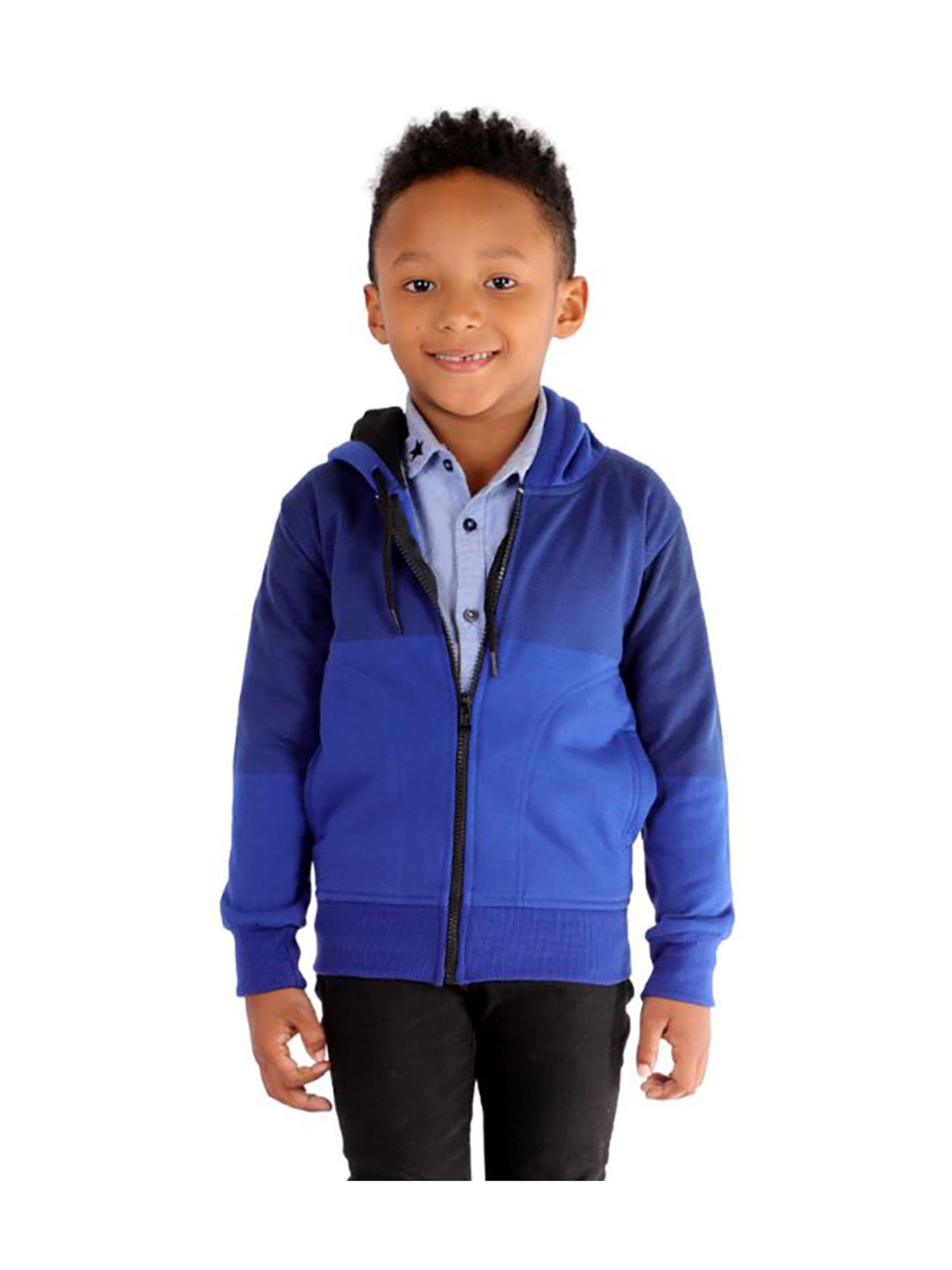 Ahhaaaa Kids Blue Solid Hoodie