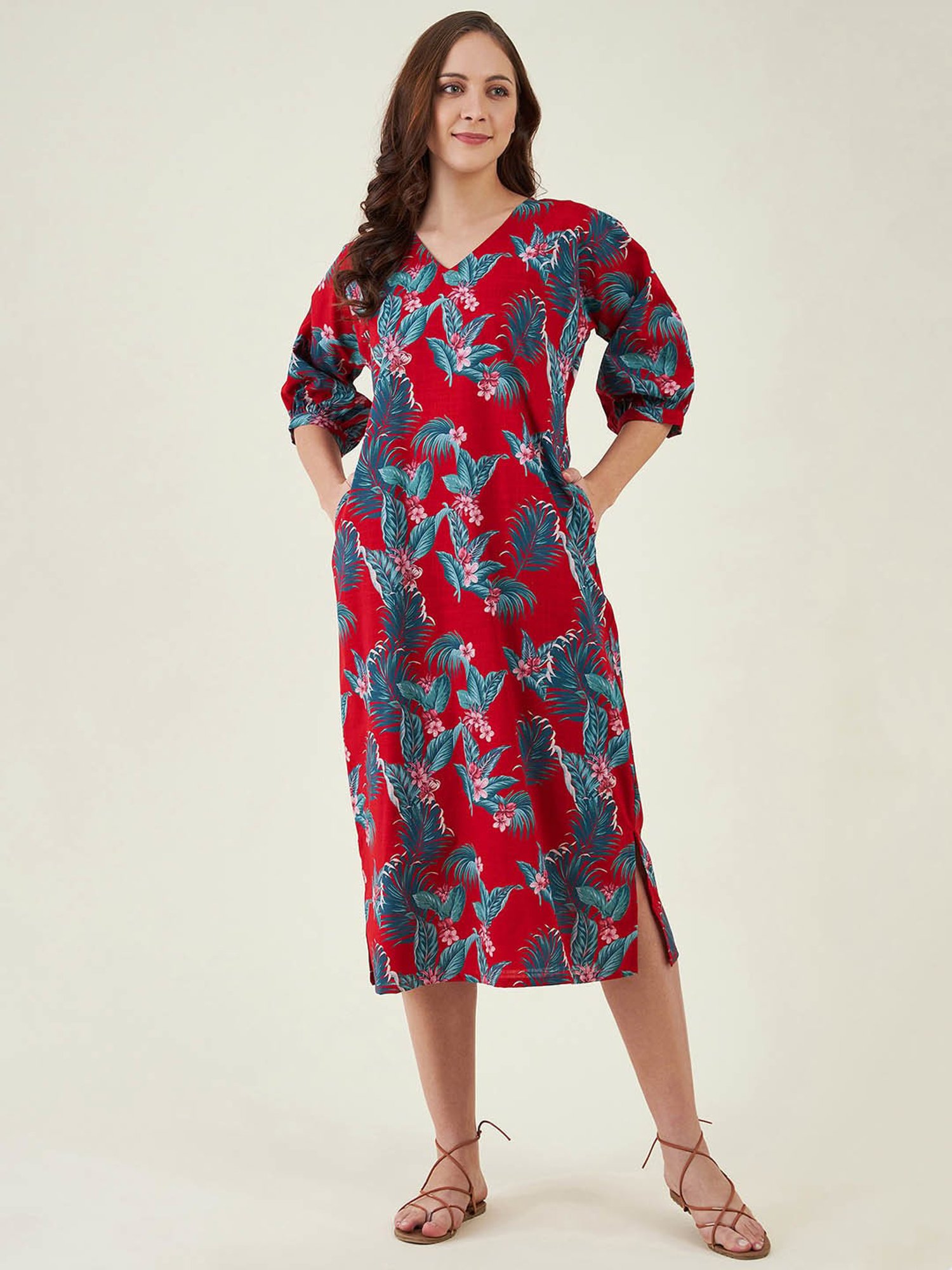 The Kaftan Company Red Printed A Line Dress