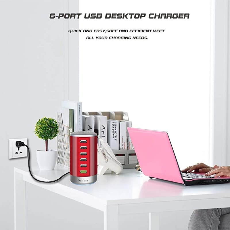 Charge 30 USB Wall Charger 6 Ports Desktop QC 30 USB Hub Charging Station Multi USB Charger Fast Charging Compatible with PhonesTablets Smartphones and MoreAll Black