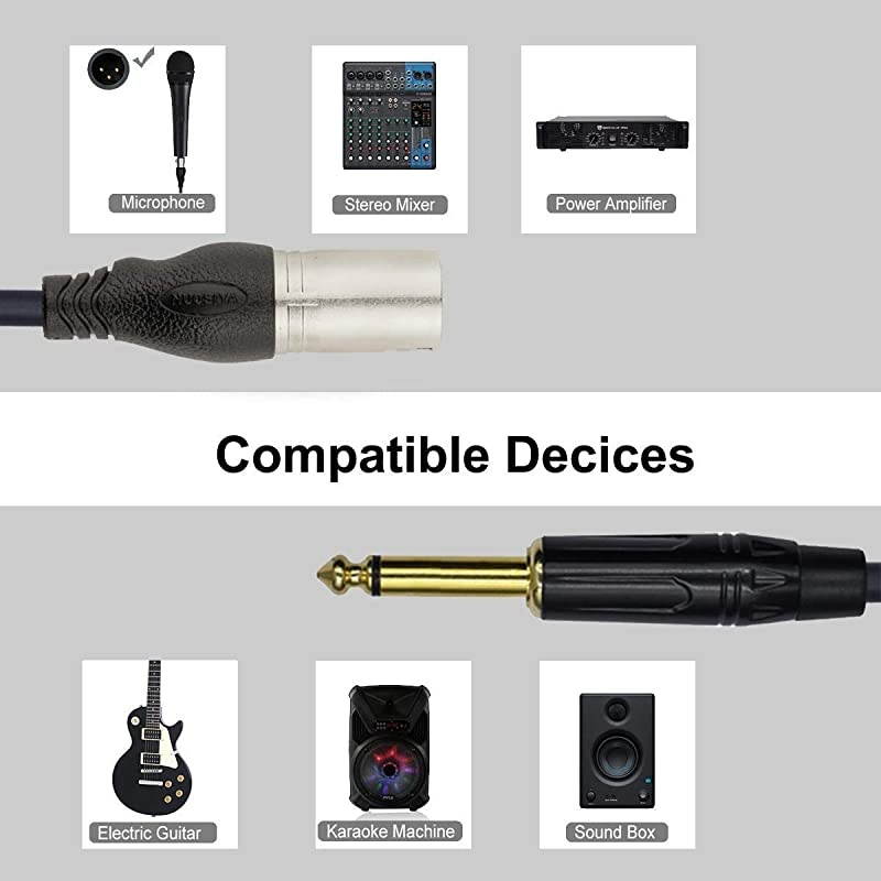 6 feet XLR Y-Splitter Cable,XLR Female to Dual 1/4" TS Mono Y-Type Microphone Cable Balanced Microphone Cable,(2 Pack)