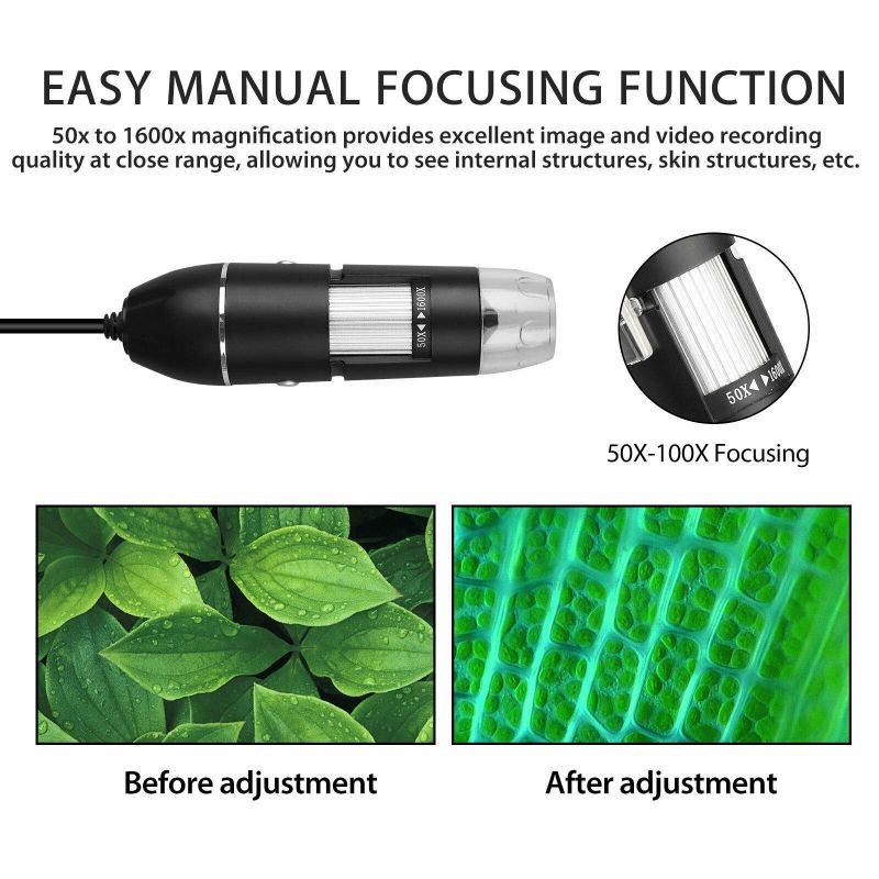 1600x Camera 8 LED OTG Endoscope USB Digital Microscope Magnificon w/ Stand