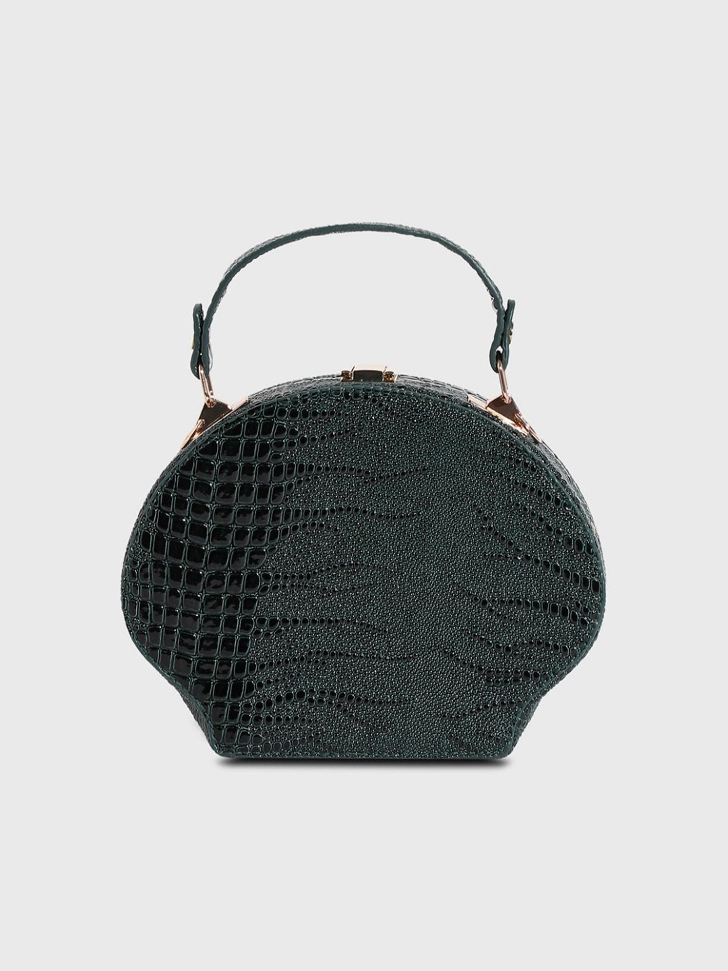 HauteSauce Dark Green Croc Textured Medium Leather Handheld Handbag