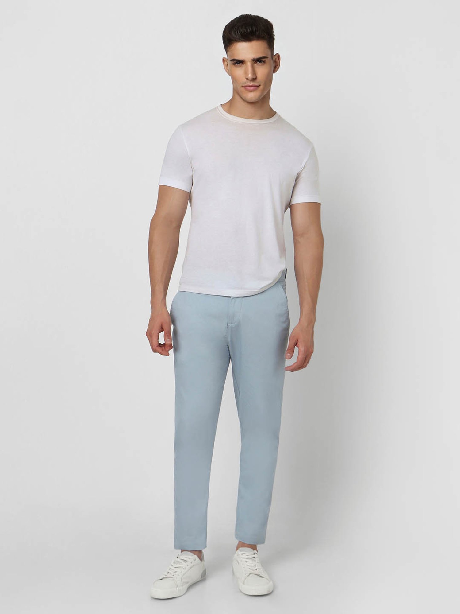 Peter England Casuals Light Blue Regular Fit Trousers