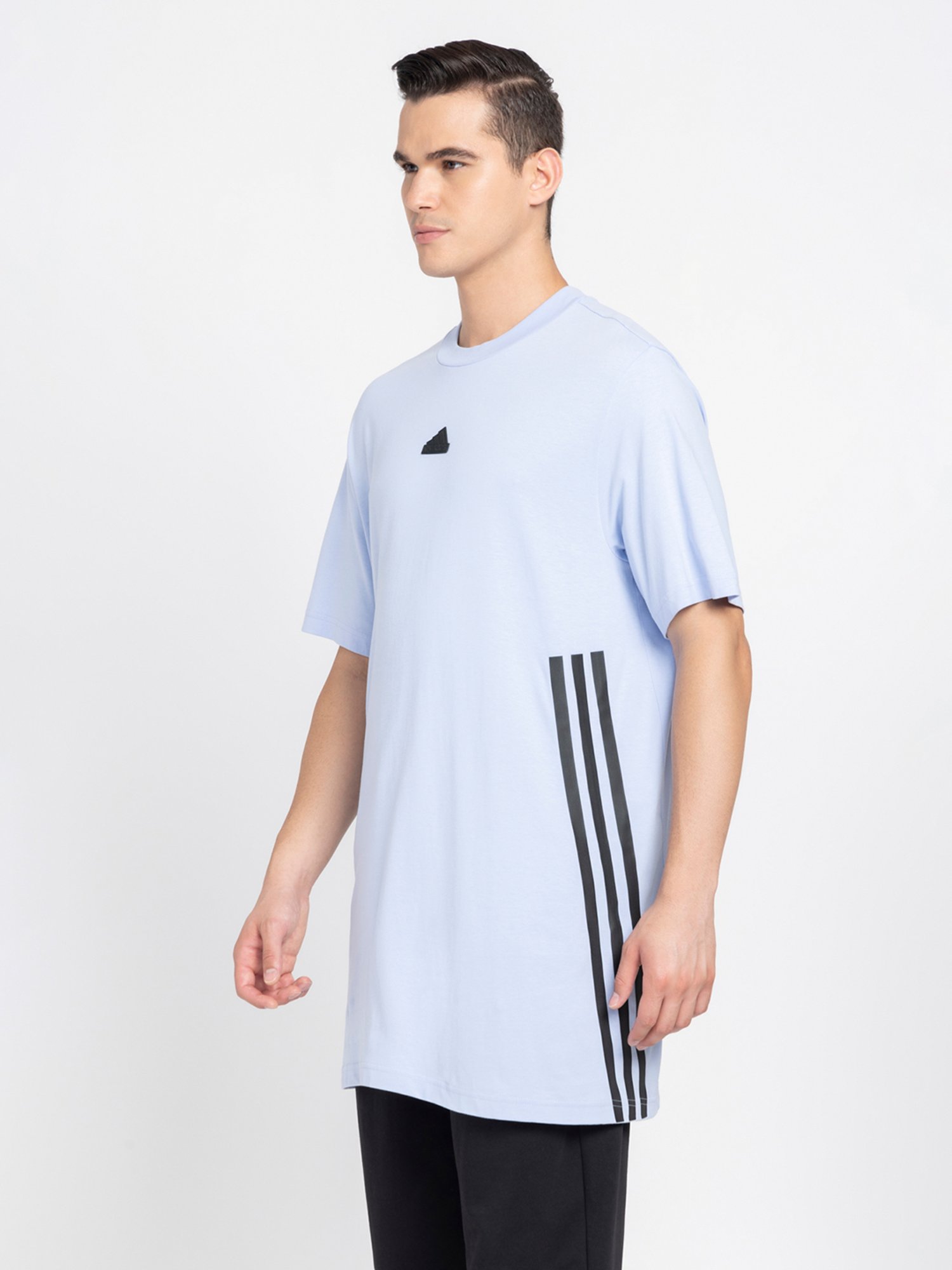 adidas Sky Blue Loose Fit Striped Sports T-Shirt