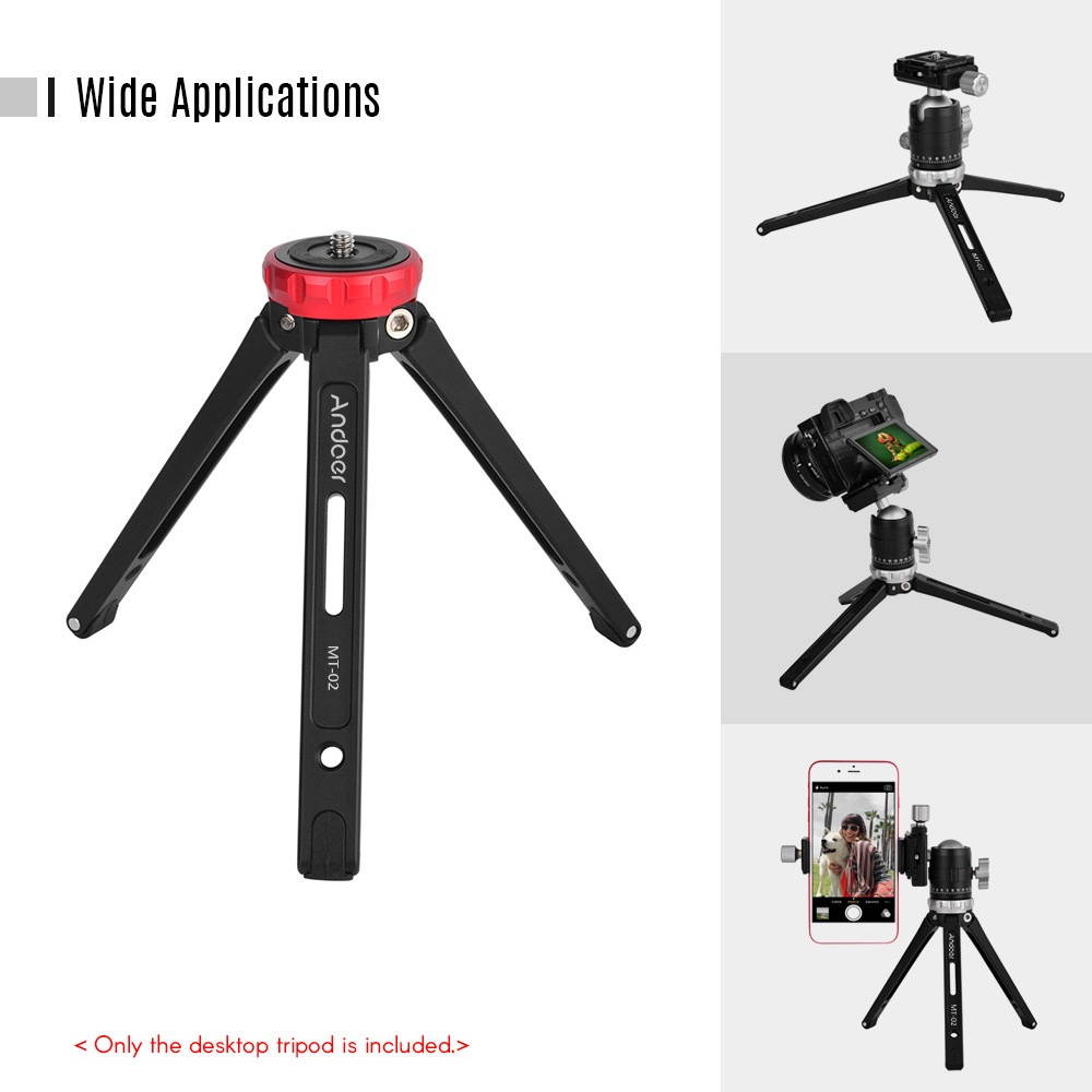 Andoer MT-02 Mini Desktop Tripod Aluminum Alloy 1/4" Screw Max. Load 15kg/ 33lbs for DSLR Digital Video Camera DV