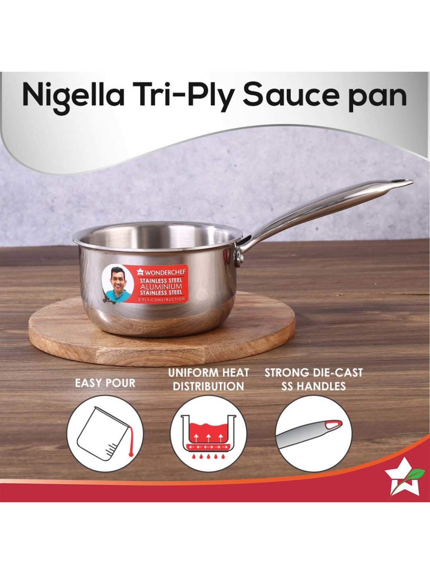 HAZEL Silver Induction Bottom Tope Stainless Steel Patila - 17.7 cm (2500 ml)