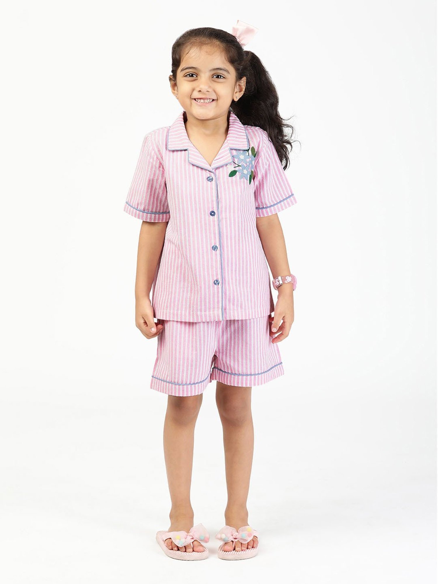 Budding Bees Girls Pink Striped Shirt with Shorts