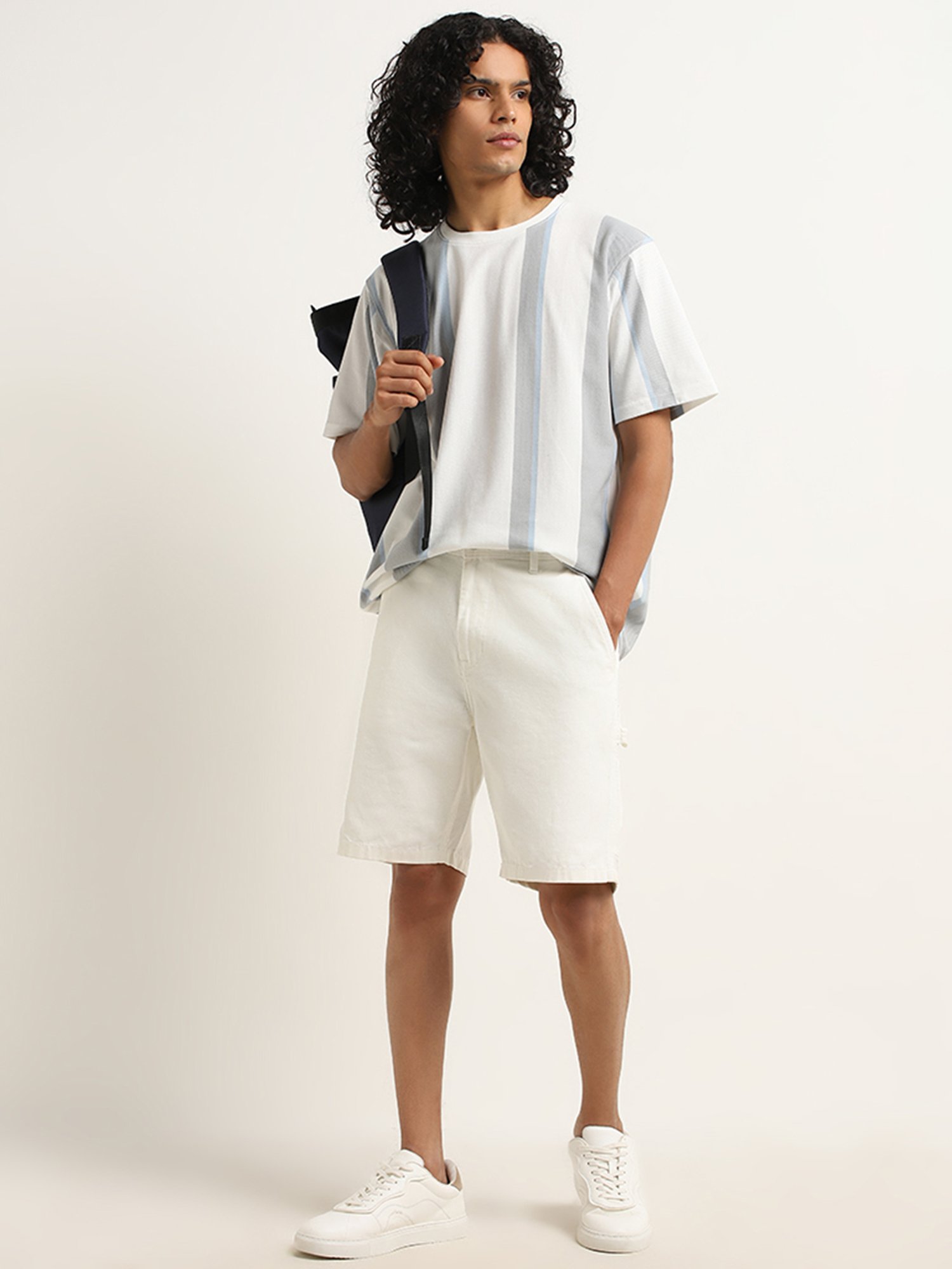 Nuon by Westside Grey Stripe Printed Relaxed-Fit T-Shirt