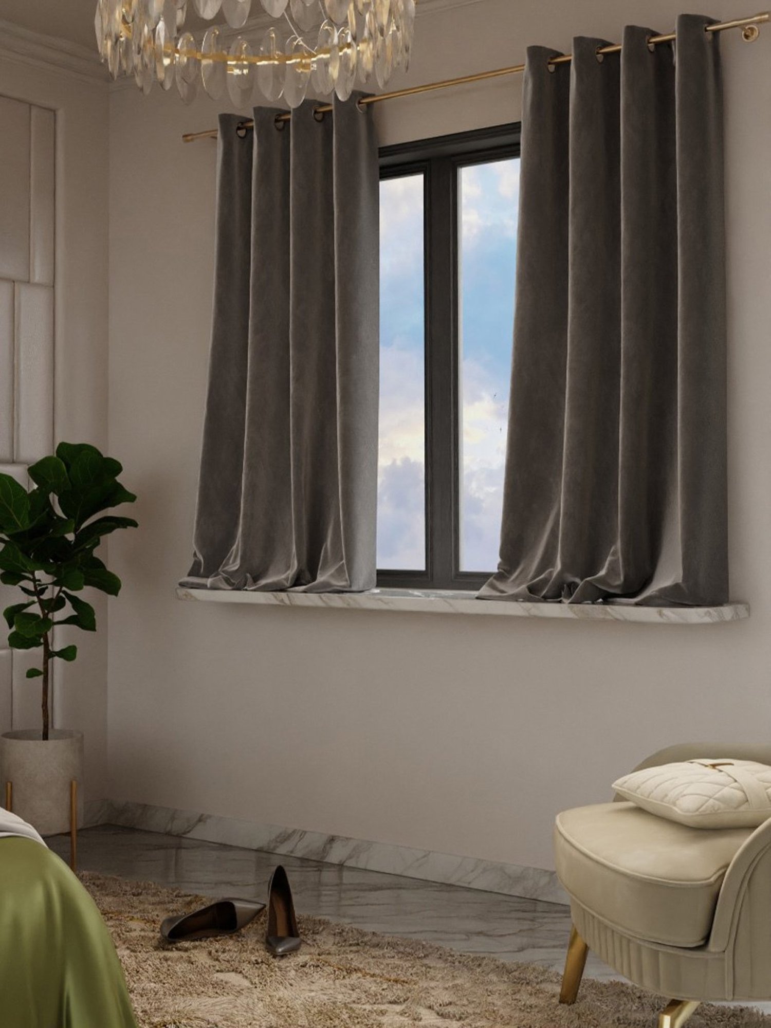 Swayam Brown Paisley J&B Blackout Eyelet Door Curtain - Single Piece (7 Ft)