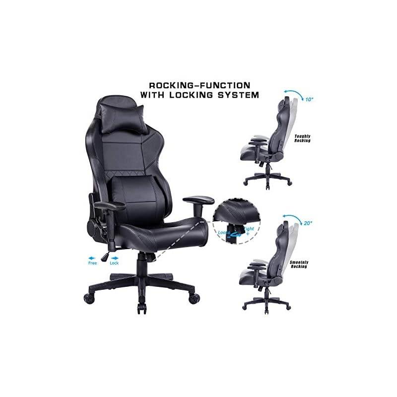Gaming Chair Racing Office Chair - Adjustable Lumbar Cushion, Retractable Footrest and Arms High Back Ergonomic Leather Computer Desk Chair