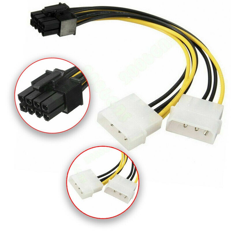 Dual 4 Pin Molex IDE to 8 Pin PCI Express Power Cable PCI-E Adapter