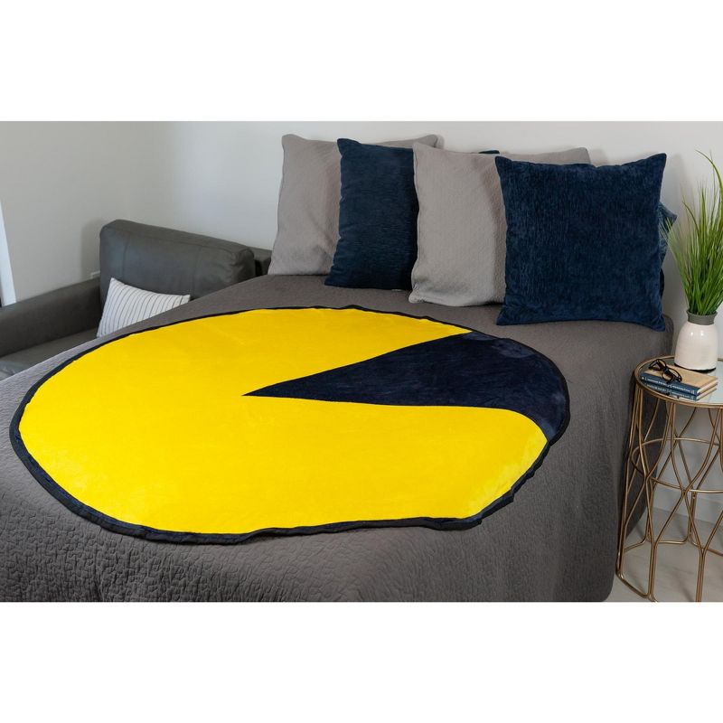 Just Funky Pac-Man Video Game Character Large Round Fleece Throw Blanket | 60-Inch Diameter