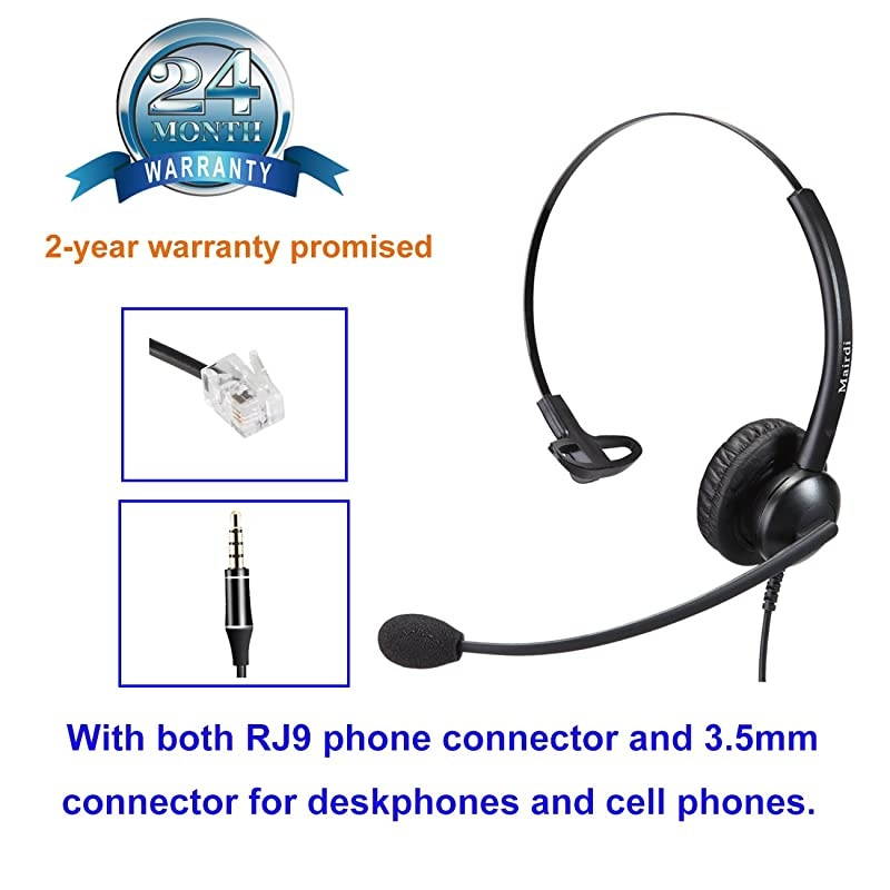 Headset for Cisco IP with Noise Cancelling MicroCall Center Headset with RJ9 Jack Plus 35mm Connector