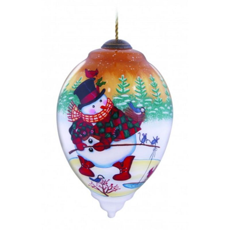 NeQwa 7" White and Red Hand Painted Blown Glass Finial Christmas Ornament