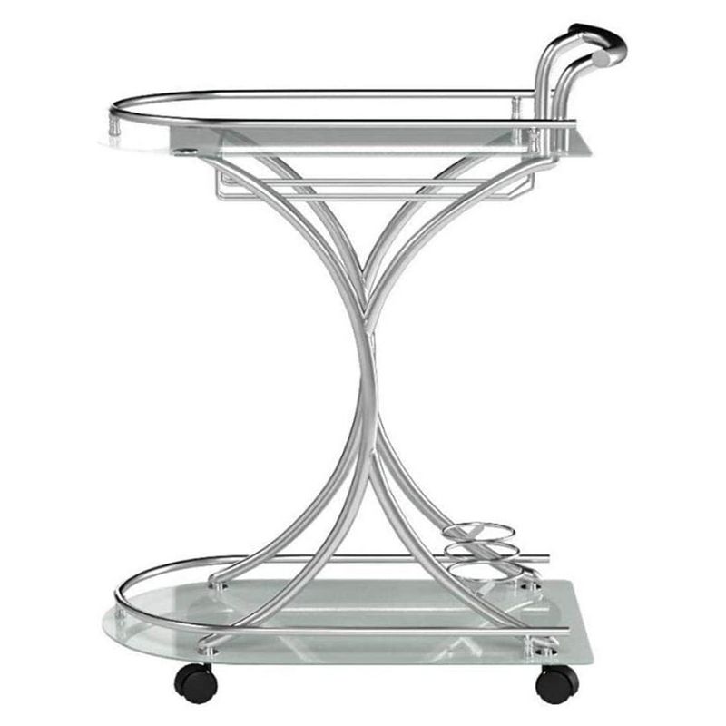 Coaster Home Furnishings 2 Glass Shelves Portable Serving Cart with Built In Stemware Rack and Bottle Storage, Chrome and White