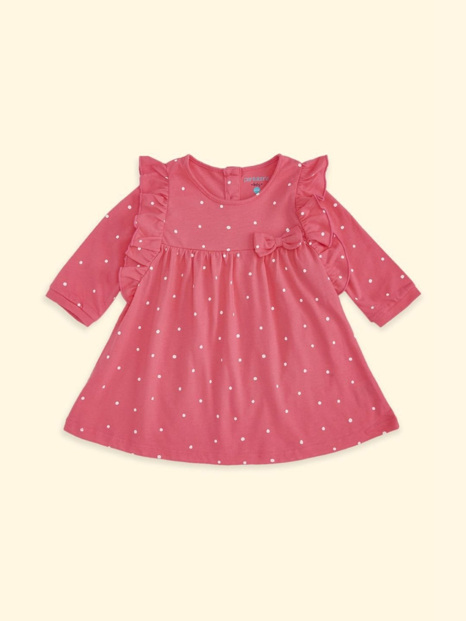 Pantaloons Baby Pink Cotton Printed Full Sleeves Dress