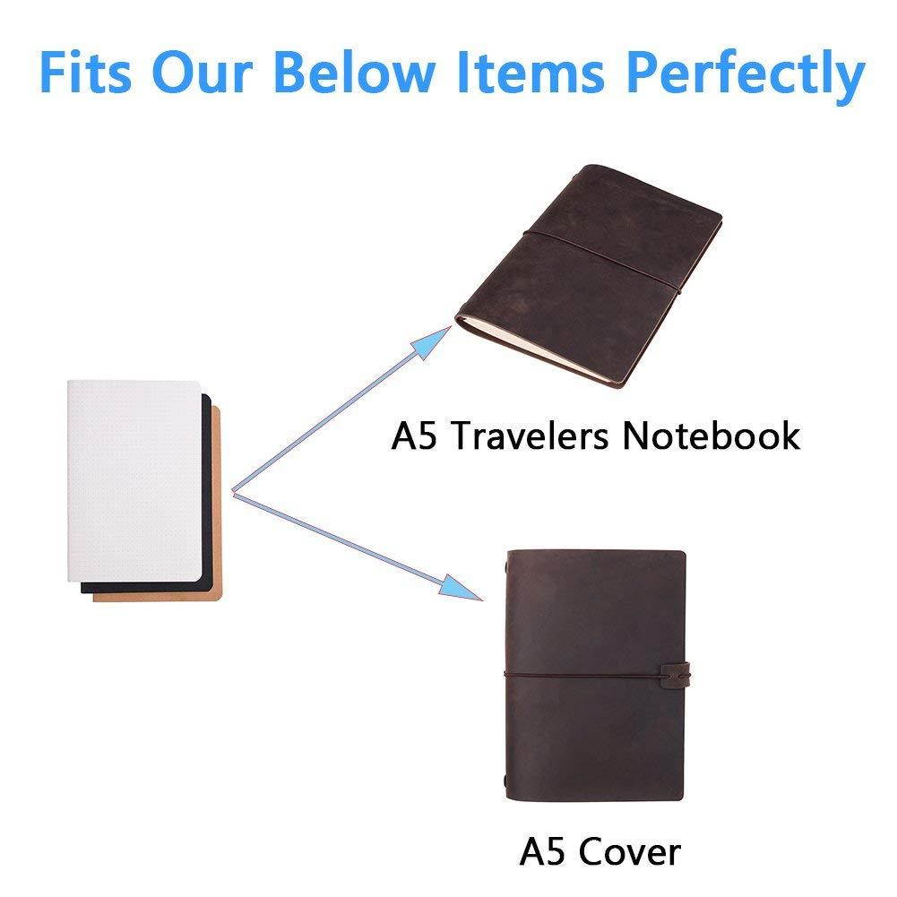 (Set of 3) A5 Dotted Notebook/Travel Journal - 5.5 x 8.25 Dot Grid Paper for Bullet Journaling, Total 120 Sheets/240 Pages, Black/White/Kraft Brown Cover