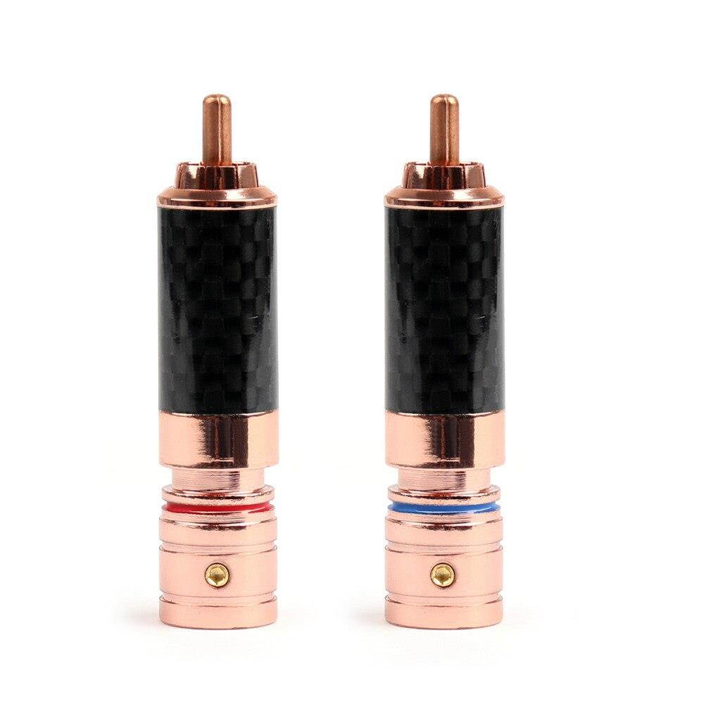 RCA Plug Connector Copper Carbon fiber RCA Plug Jack Gold Plated Audio Connector 1Pairs