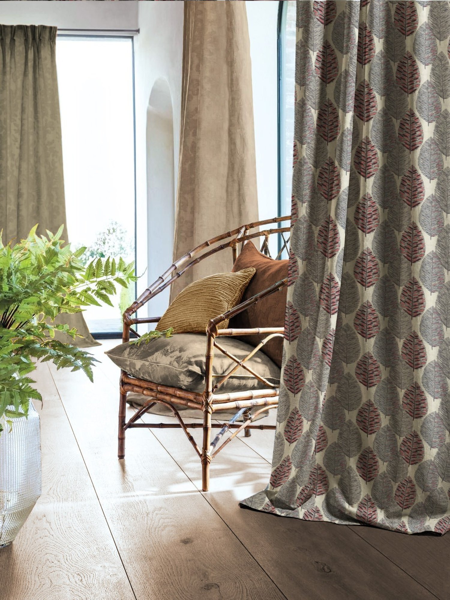 SPACES DRAPE STORY Elegent Grey & Pink Polyester 8 FT Door Curtain - Set of 2