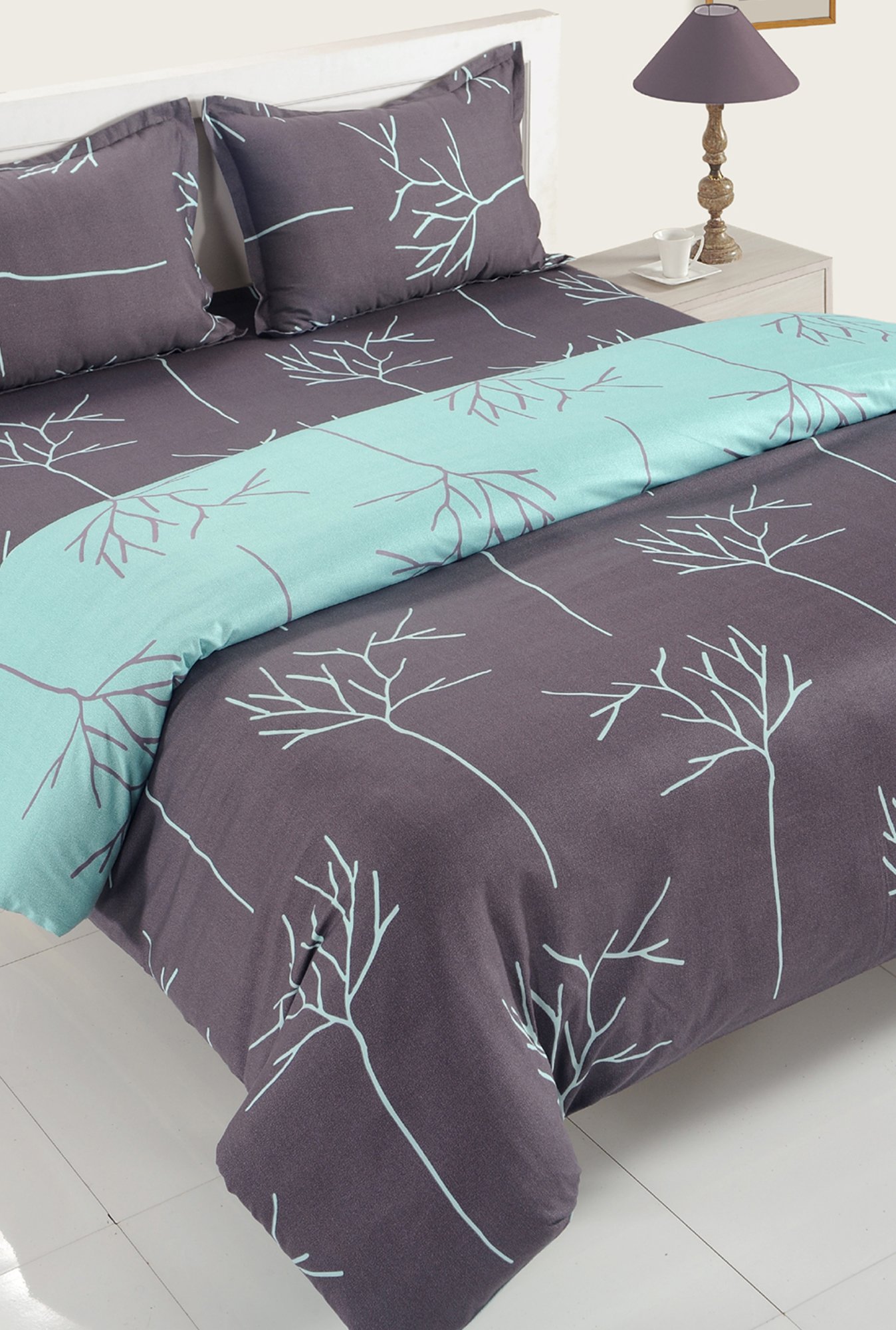 Maspar Blue Cotton 200 TC Reversible Duvet Cover Set
