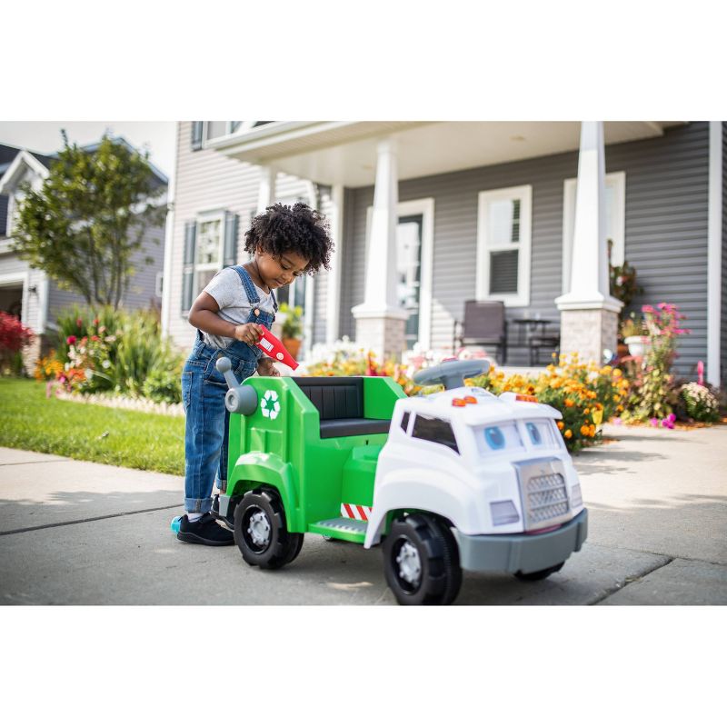 Kid Trax 6V Real Rigs Recycling Truck Interactive Powered Ride-On - Green/White