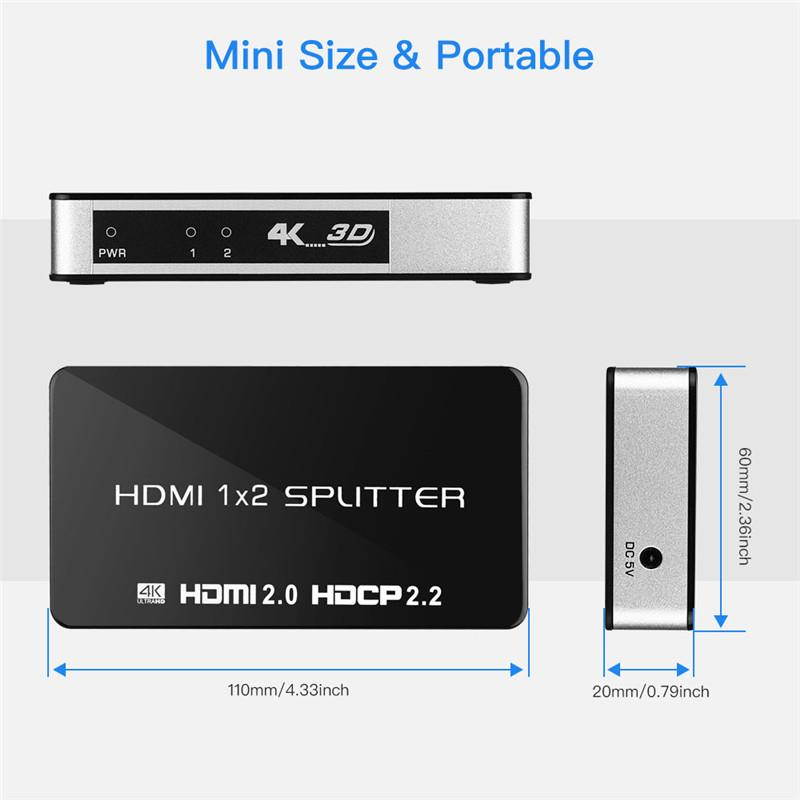 HDMI Splitter 1x2  4K 1 In 2 Out HDMI Converter, Support FULL HD 4Kx2K 3D compatible with PS3 PS4 Xbox PC Laptop HDTV HDMI Monitor