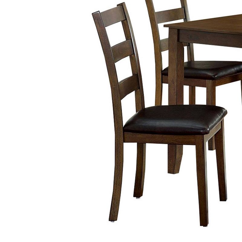 5pc Dining Table Set with Leatherette Seating Brown - Benzara