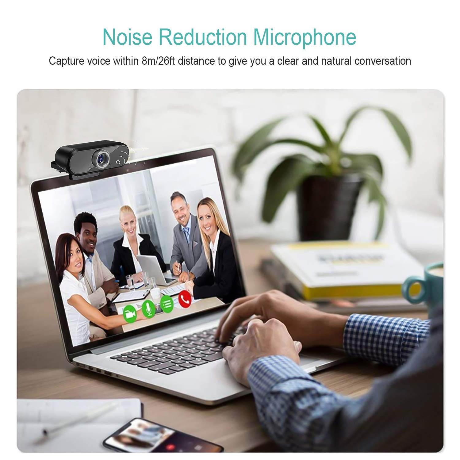 Webcam 1080P Computer Camera with Privacy Cover USB Connection Built-in Noise-reduction Microphone for Live Video